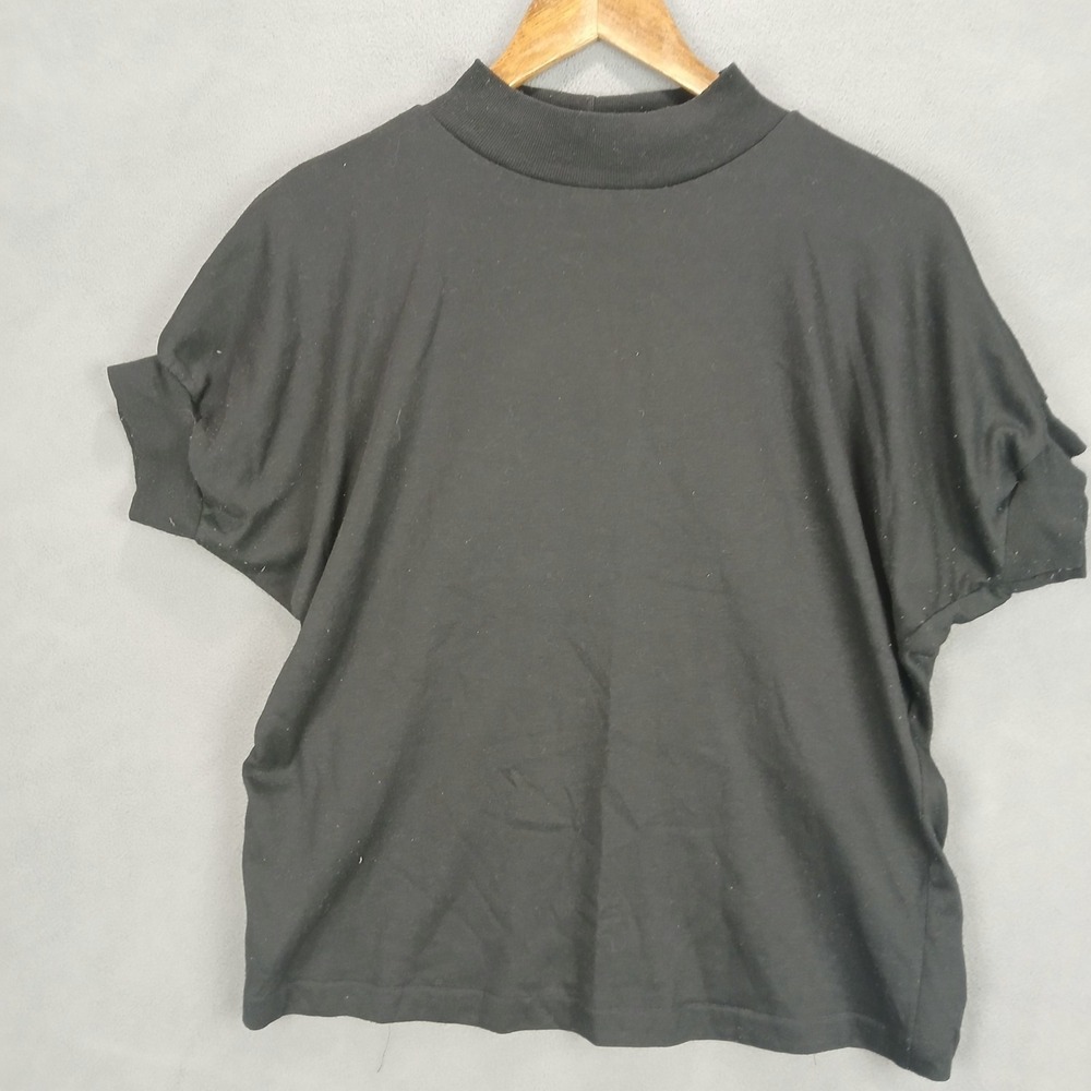 Sky‎ Lite Shirt Mens Medium Black Cotton Turtleneck Short Sleeve Relaxed Fit
